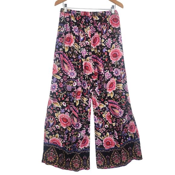 Cynthia Rowley Palazzo Floral Paisley Pants Women’s M Elastic Waist Pockets - Picture 2 of 13
